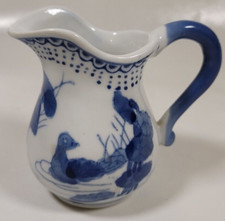 Vintage Cobalt Blue & White Ceramic Pitcher Jug 3 3/4