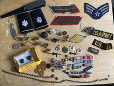 Vtg Men’s Junk Drawer Militaria 75pc Lot Antique Vtg Air Force Marines army navy picture