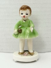 Vintage Josef Originals Girl In Green W/ Pink Flowers Repaired picture