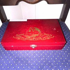 Deadwood Tobacco Co. Sweet Jane Empty Wooden Cigar Box Red Finish Skull Graphic picture