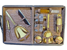 Vintage 10 Pc Vanity Set Art Deco Celluloid and Brass w Carry Case picture
