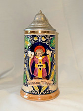 VINTAGE GERZ GERMAN HAND PAINTED BEER STEIN WITH LID 9 1/2