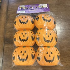 Vintage Mini Halloween Blow Mold Candy Treat Bucket Basket 6 Pk Pumpkins NOS picture