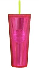 NWT Starbucks Pleated Neon Magenta Pink Venti Tumbler Bling Cold Cup Summer 2023 picture