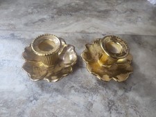 Vintage Pair Stangl 22KT Granada Gold Candle Holders Art Pottery Hand Painted picture