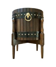 Vintage Mid Century Elevated Wooden Barrel Planter Pot—Karimoku Japan Furniture picture
