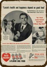 1947 LASSIE Collie Dog Rudd Weatherwax & Red Heart DECORATIVE REPLICA METAL SIGN picture