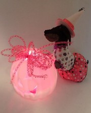Felt Dachshund Black Tan Sculpture Halloweenie Jack-o-lantern Pink Lighted Flock picture
