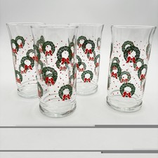 1980's Vintage Libbey Holiday Wreath Beverage Glasses Set of 4 picture