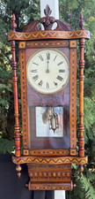 Antique Circa 1885 New Haven Anglo American FANCY Inlay Wall Clock - SEE VIDEO picture