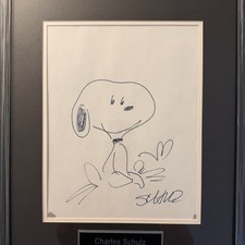 Charles Schulz Signed Snoopy Sketch Framed w/ COA Authenticity R&M Real picture