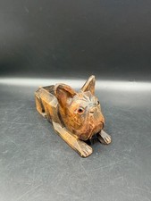 Vintage Carved Wooden French Bulldog Shaped Brush Clothes Brush Holder picture