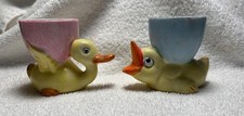 2 Vintage 1940's Japan Duck & Chick Figural Egg Cup Lot of Two Cups Pink & Blue picture