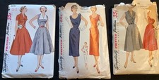 Lot 3 vtg 50s Simplicity summer dress sew patterns, all Complete, bust 30-32 picture