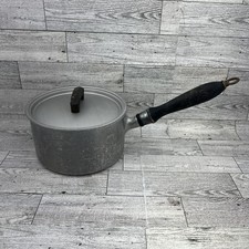 Vintage Wear-Ever Aluminum No. 701 1/2 Pot Sauce Pan Wooden Handle Lid 1.5 QT picture