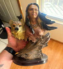 Native American Woman with Wolf Resin Sculpture Figurine, Painted 3D Effect picture