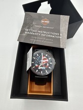 Harley-Davidson Men's American Flag Willie G Skull Watch Leather 78A122 NEW picture