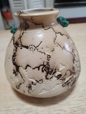Navajo Horse Hair Pottery Vase Acoma Etched Turquoise Accent - Signed by Vail. picture