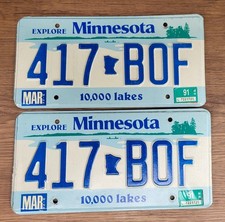 1991 Minnesota License Plate Pair Tags  #417 BOF  ** Free Pick Up  ** picture