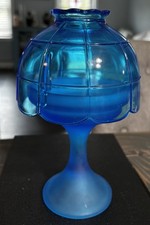 Vintage Westmoreland Blue Satin Glass Paneled Fairy Lamp Pedestal Base AS IS picture