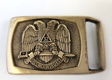 Vintage Masonic Scottish Rite 32ND Degree Belt Buckle ADM Solid Brass Dbl Eagle picture
