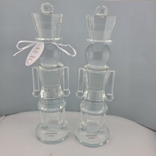 2 Elegant Cut Crystal Glass Nutcracker Figurine Set -  Holiday Christmas Decor picture