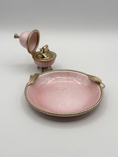 Vintage 1950s Evans Table Lighter & Ashtray Set Pink Enamel MCM Madmen picture