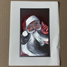 Vintage Henri Fayette Mid-Century Christmas Card Santa Portrait Metallic Foil picture