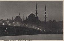 Vintage Postcard Istanbul Yeni Camisi Mosque Night View picture