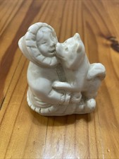 Vtg Pearlite Dog & Eskimo Sculpture Figurine Canada 2.5”By Fait A La Main Par picture