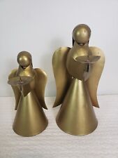 (J24) Vintage Brass Christmas Angel Candle Holder Woman Wings Holiday Lot of 2 picture