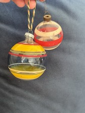 Shiny Brite Unsilvered Stripe Ornament Lot 2 Vtg USA  WW2 picture