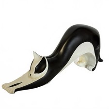 Royal Dux Bohemia Black White Porcelain Cat Stretching Figurine Stylized MCM picture