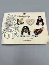 VTG Ceramic Buttons Folk Hand Painted Thanksgiving Theme Homespun Heart Crafts picture