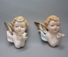 Vintage Kelvin's Exclusives Bisque Porcelain Cherub Angel Wall Hanging Pair picture