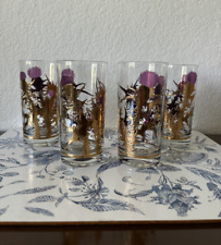 Set of Vintage MCM Gregory Duncan 22k Gold Purple Thistle Highball Glasses picture
