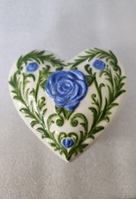 Heart-Shaped Trinket Dish with Embossed Blue Flower on the Lid picture
