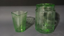 Vtg Green Uranium Depression Glass Kitchen Lot - Federal 3-Spout Measuring Cup & picture