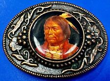 Native American Indian Chief - Round Centerpiece Western Vintage Belt Buckle picture