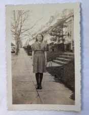 Vtg B&W Snapshot Woman Identified in Front of House c1940s Philadelphia PA picture
