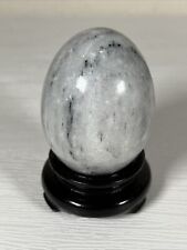Natural Jadeite Stone Marble Egg w/Black Wooden Stand 3” Tall picture