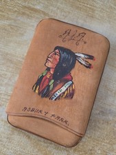 Vintage Leather Asbury Park Notebook Case Souvenir- Handpainted Native American picture