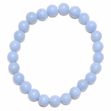 CHARGED Angelite Crystal 8mm Bead Stretchy Bracelet + Selenite Puffy Heart picture