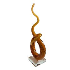 Murano Style Abstract Hand Blown Twisted Spiral Knot Art Glass Sculpture Amber picture