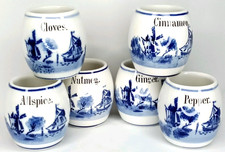 Delft Blue Porcelain Spice Jar Set Of 6 Made In Germany Vintage 1950s picture
