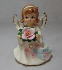Vintage Lefton June Birthday Angel Figurine Rose & Pearl KW 6224 picture