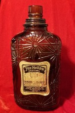 1934 Fox Hollow Whiskey Empty Pint Antique vtg Amber Starburst Glass Bottle 30s picture