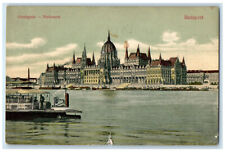 1908 Boat Scene Orszaghaz Parlament Budapest Hungary Antique Posted Postcard picture