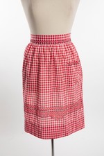 Antique Red & White Gingham Apron with Embroidery & Pockets picture