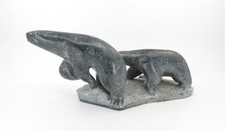 Original Signed Vintage Polar Bears Stone Sculpture 